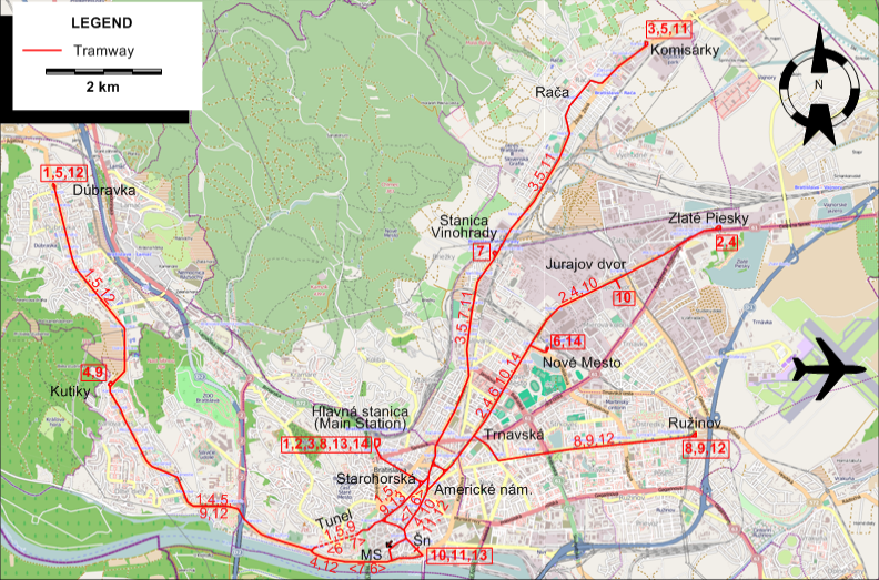 Bratislava tram map 1992