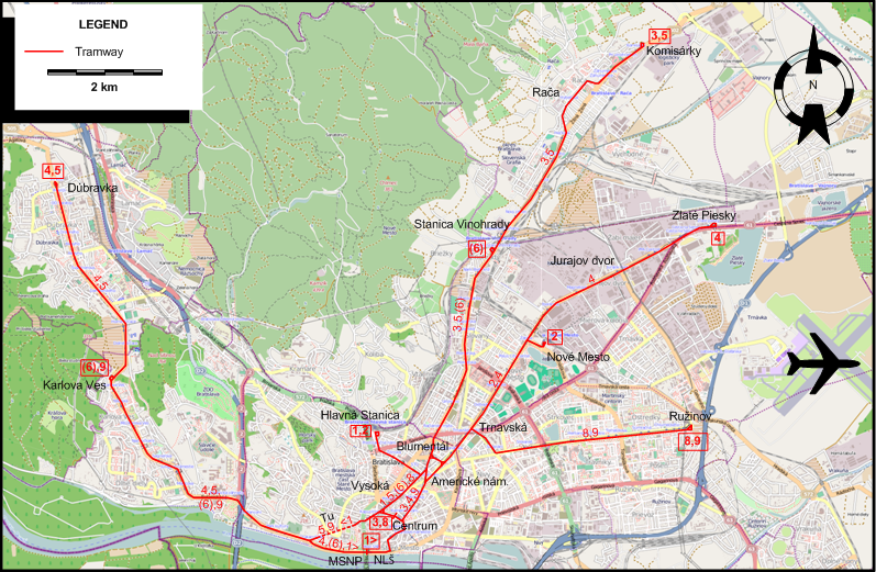 Bratislava tram map 2015