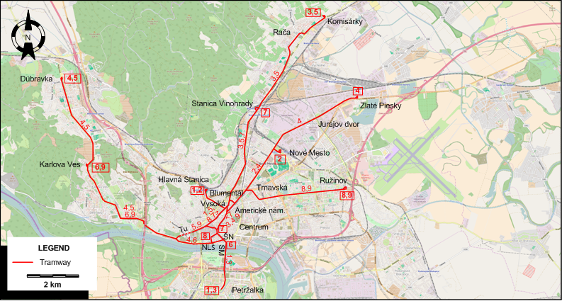 Bratislava tram map 2016