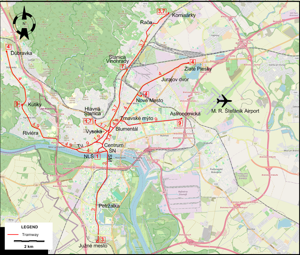 Bratislava tram map 2025