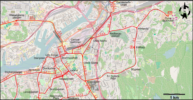 Gothenburg downtown tram map 2015