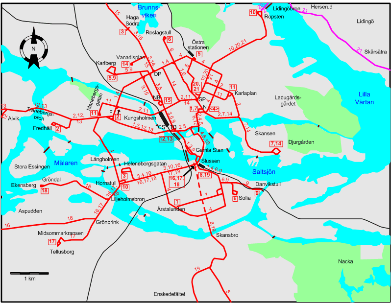Stockholm downtown tram map 1936