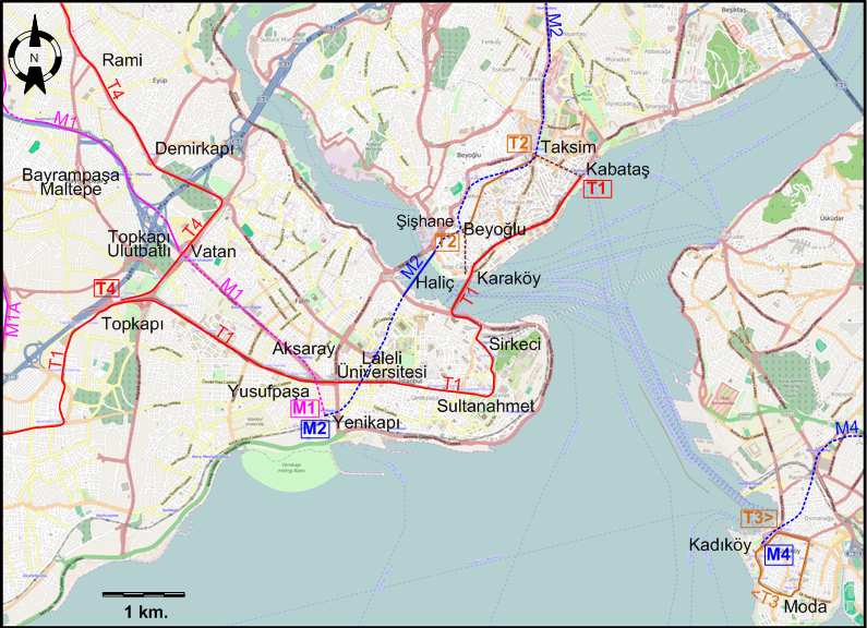 Istanbul centre tram map 2014
