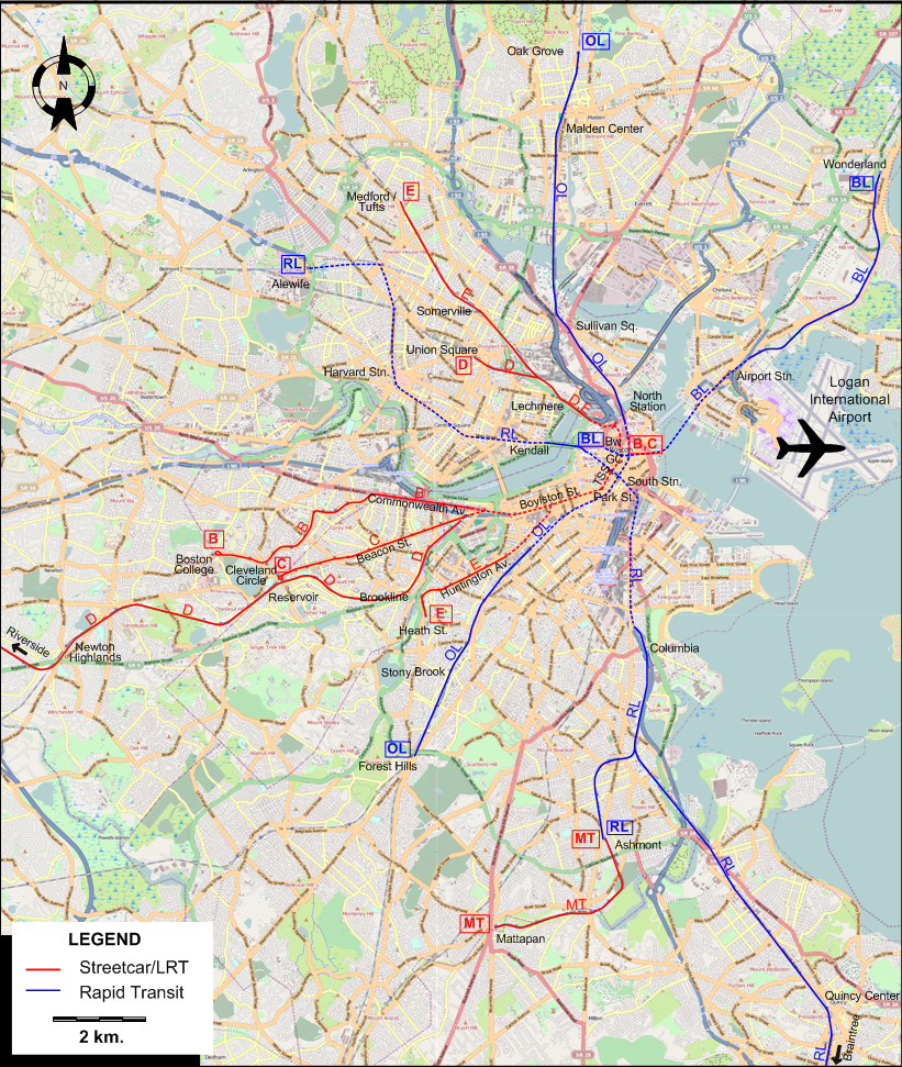 Boston tram map - 2022