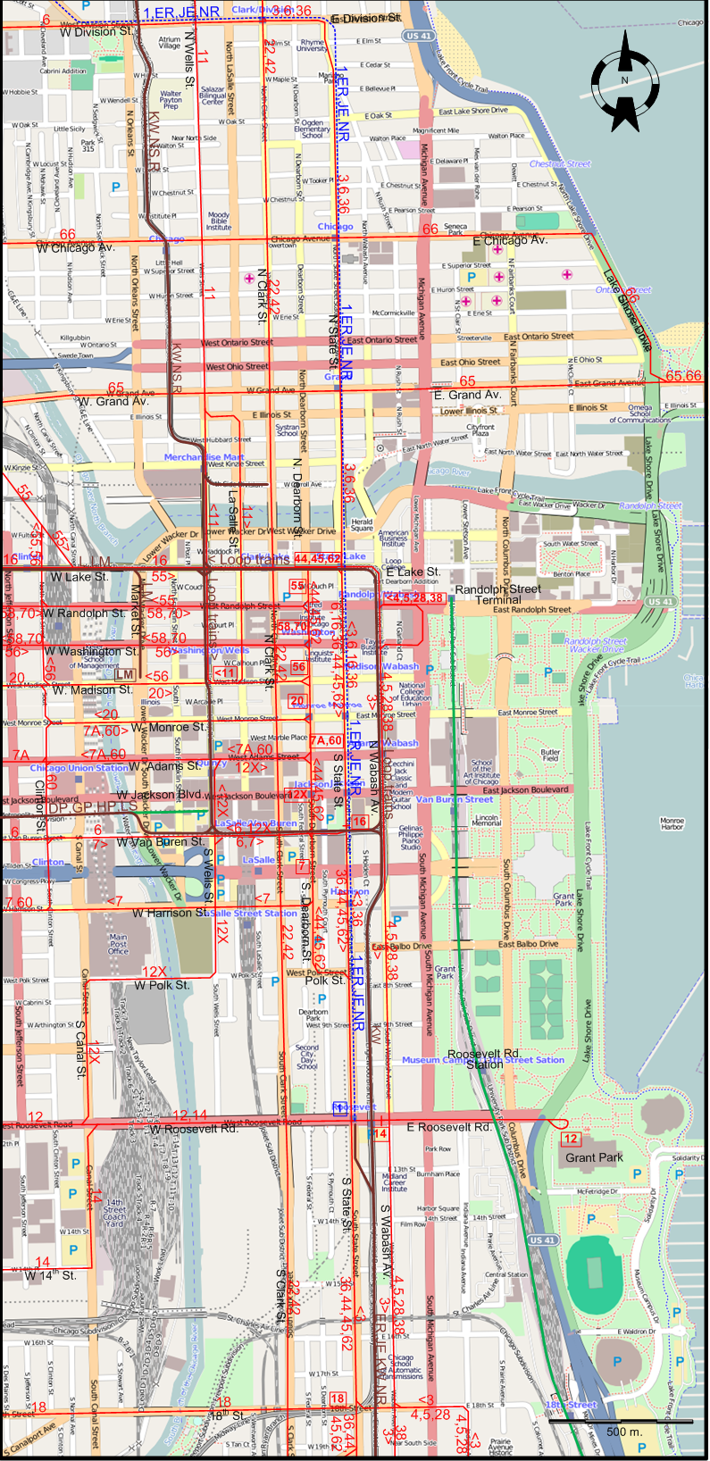 Chicago downtown tram map – 1947