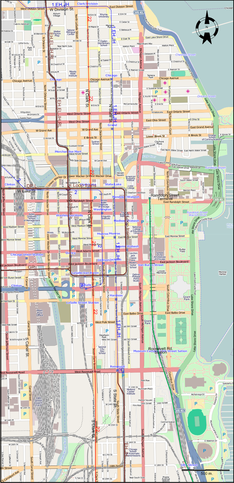 Chicago downtown tram map – 1957