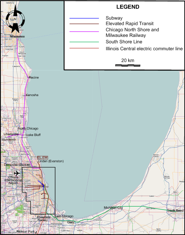 Chicago interurban tram map – 1957