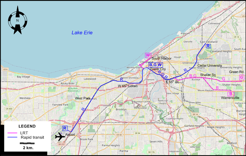 Cleveland LRT map 1996