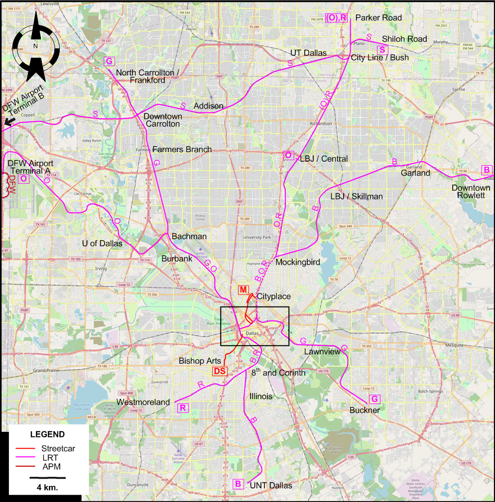Dallas LRT Streetcar 2025 map