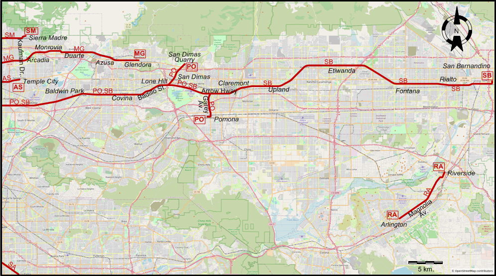 Los Angeles east interurban map – 1941