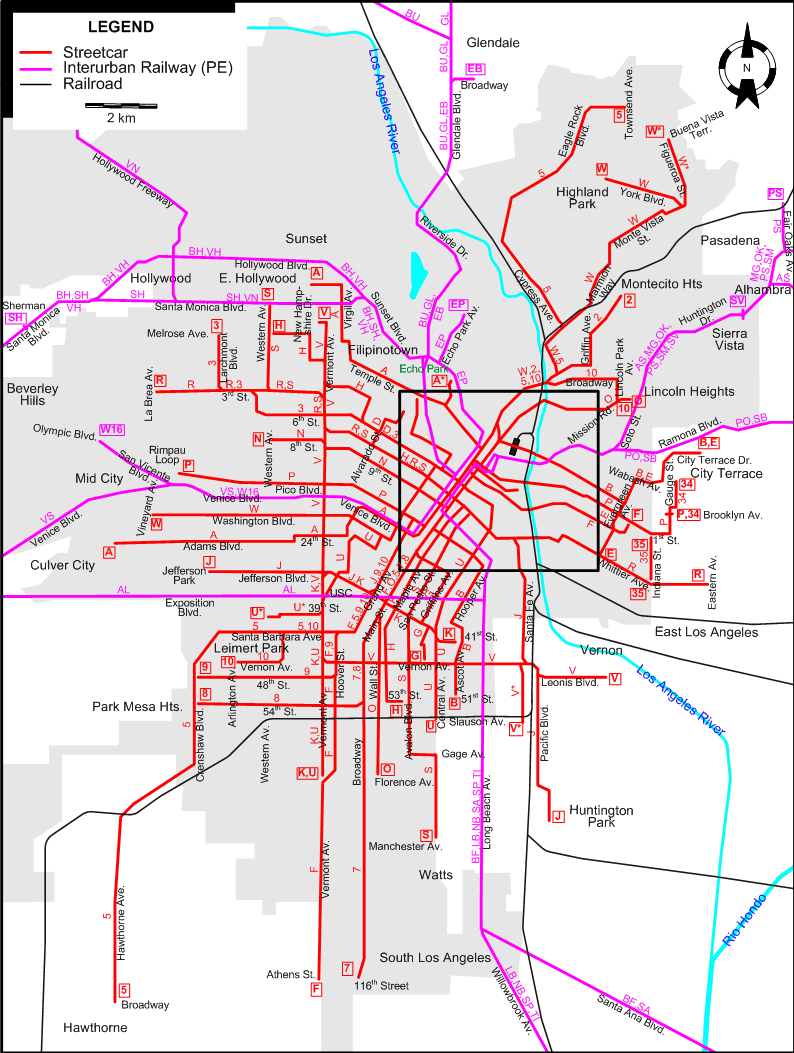 Los Angeles tram map – 1941