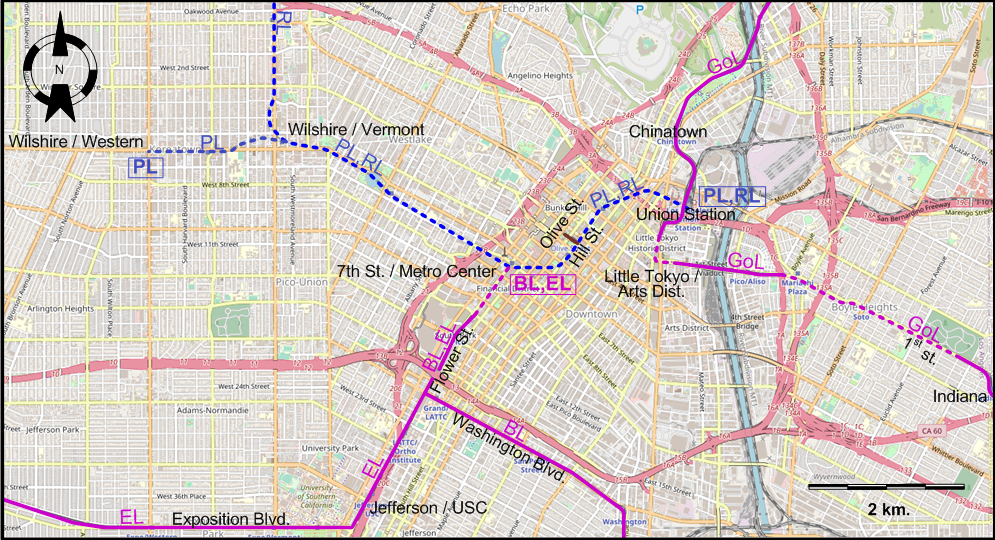 Los Angeles downtown lrt map – 2016
