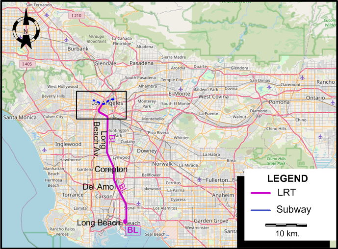 Los Angeles interurban lrtmap – 1993