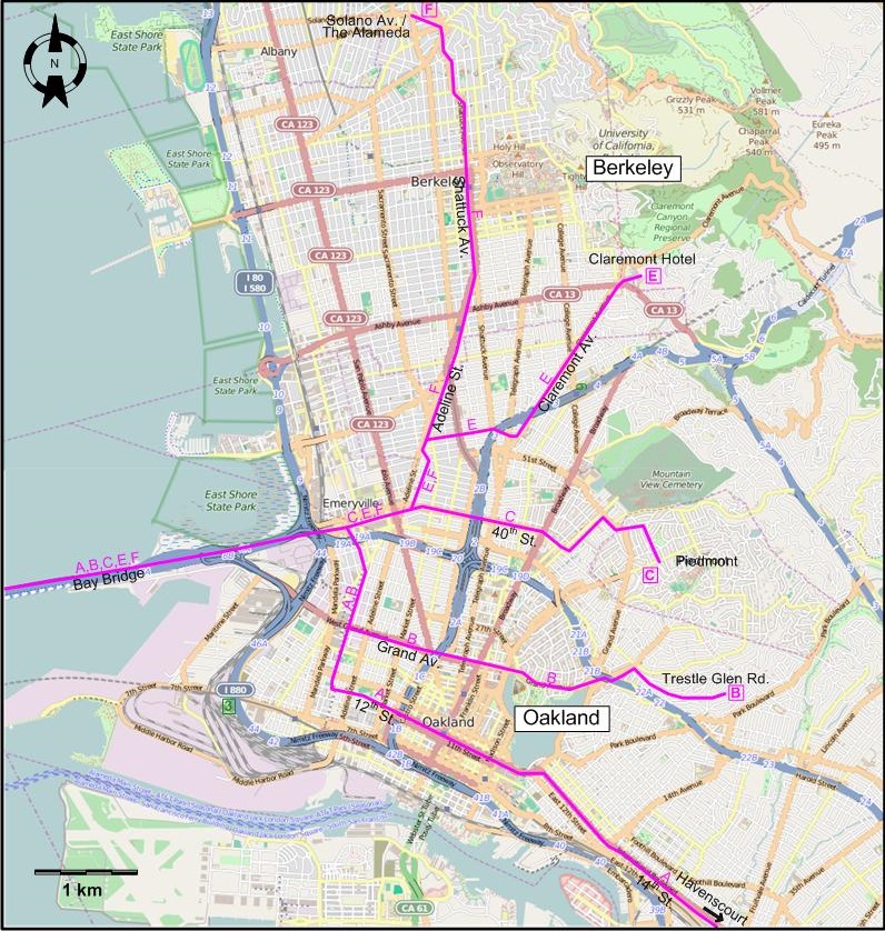 Oakland 1950 tram map