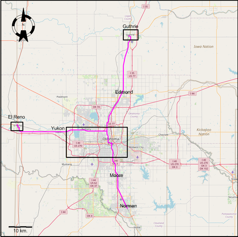 Oklahoma City area 1940 interurban map