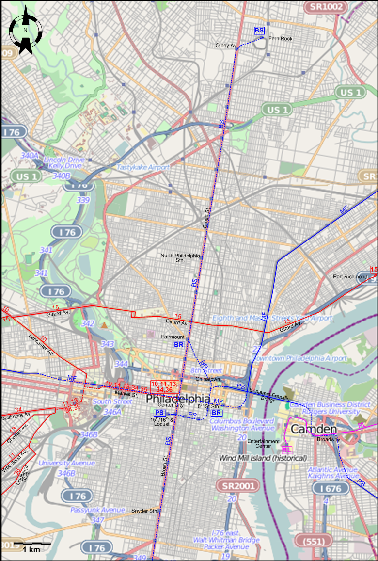 Philadelphia downtown tram map – 2005