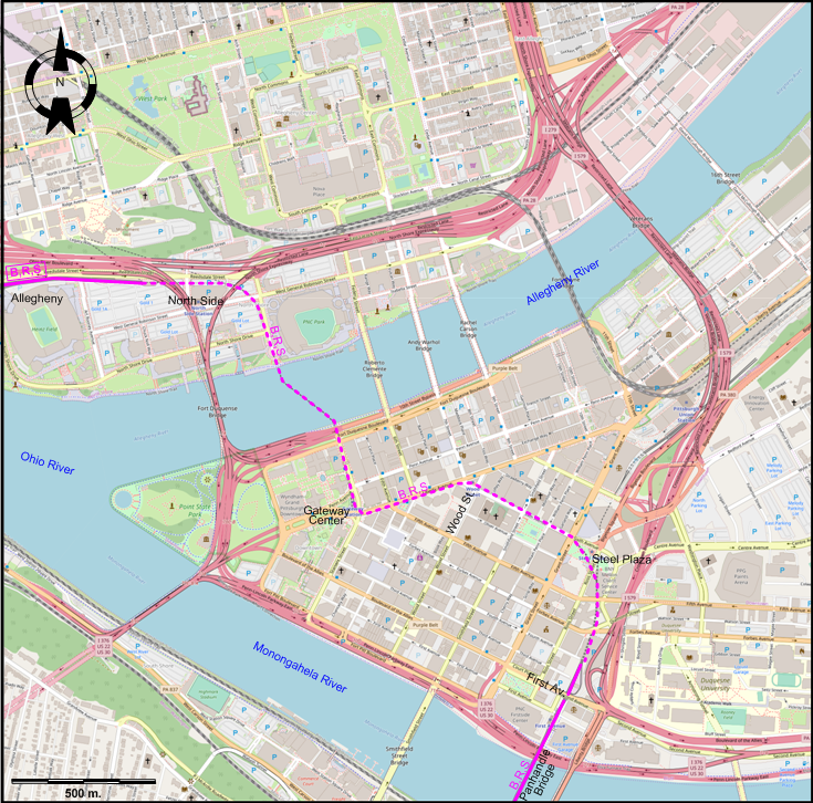 Downtown Pittsburgh LRT map – 2020
