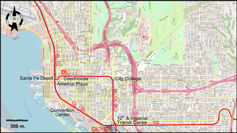 San Diego downtown 2021 tram map