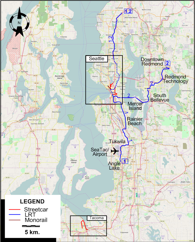 Seattle-Tacoma streetcar map 2026