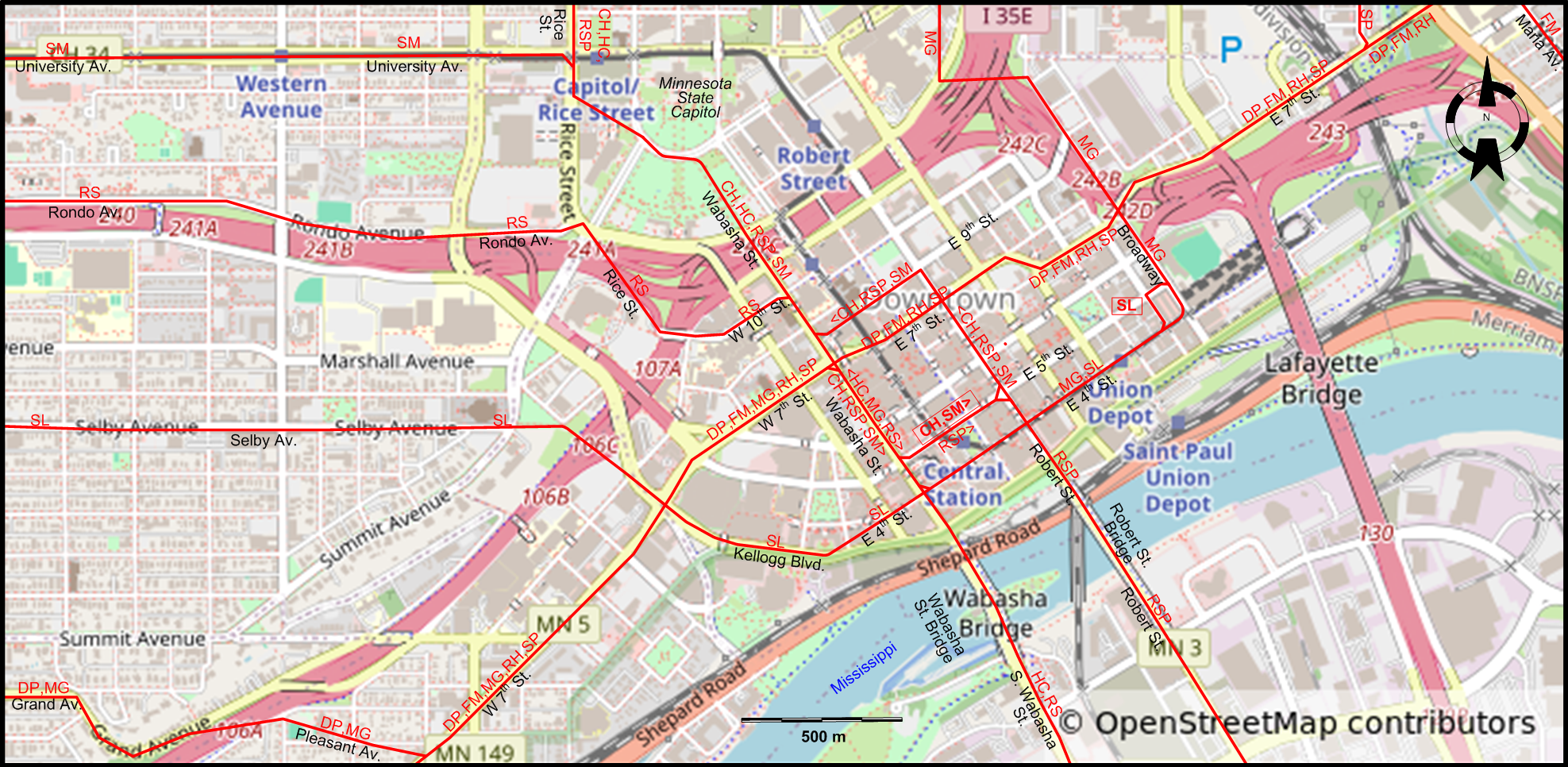 St Paul downtown tram map –  1947
