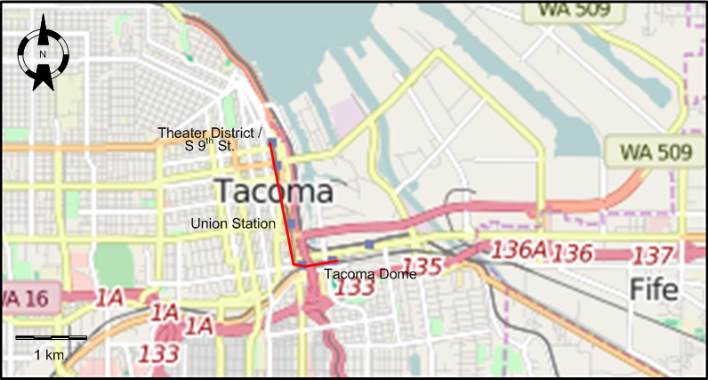 Tacoma streetcar map 2009