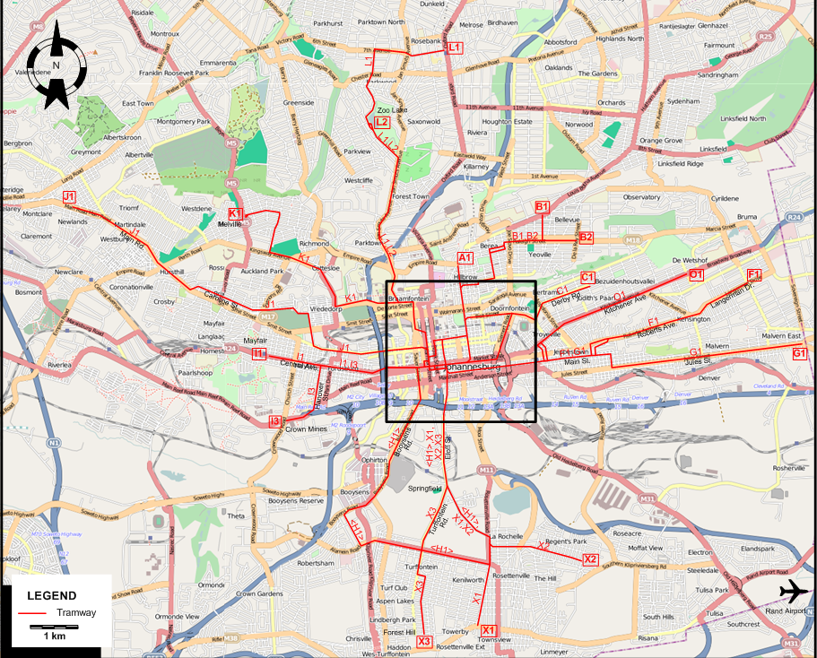 Johannesburg tram map
