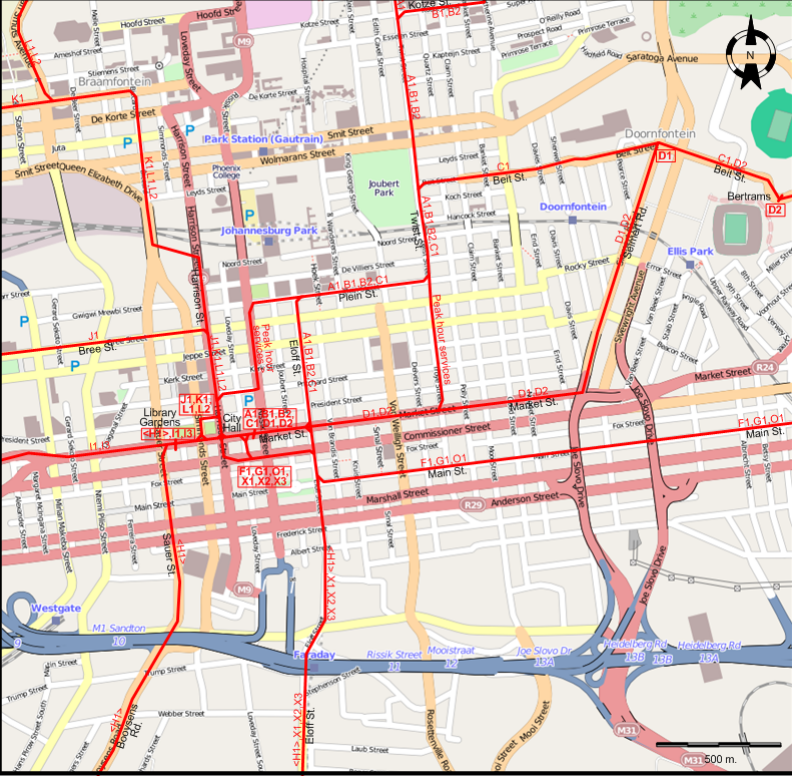 Johannesburg downtown tram map